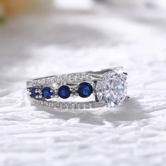 NEW 14k White Gold Blue Sapphire Diamond Ring Oval Cut Ring - Picture 3 of 7